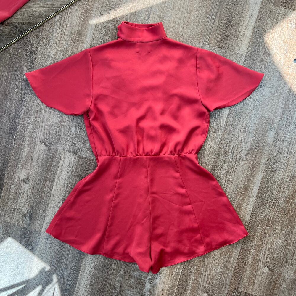 Revolve Privacy Please Satin Romper Red Neckline Closure - Picture 7 of 8